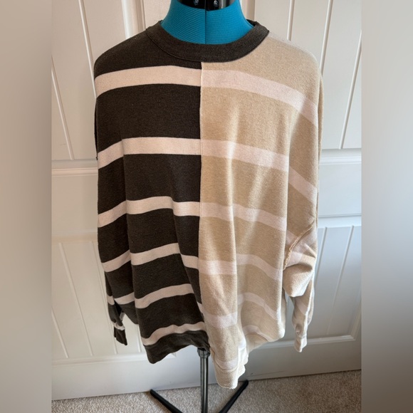 Free People Uptown Striped Crew Neck Sweater - Black and Tan - Picture 3 of 8